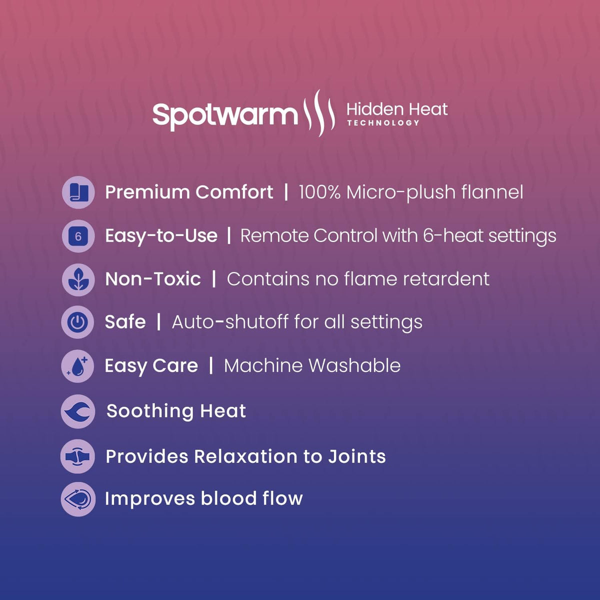 Hidden Heat Electric Foot of the Bed Warmer by SpotWarm; Wireless RF Remote, Microplush Flannel Mattress Warmer for Heated Feet. Queen Bed - 60” by 24”