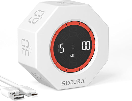 Secura Pomodoro Timer with 1/3/5/10/15/30/60 Min Presets, 3 Level Volume