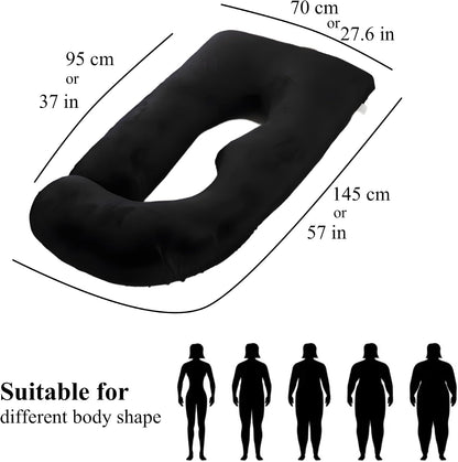 ALLOPERA Pregnancy Pillows for Sleeping, 57-Inch U-Shaped Full Body Maternity Pillow with Adjustable Fill and Removable Washable Cover, Back, Belly, Hip and Leg Support for Pregnant Women, Black Grey