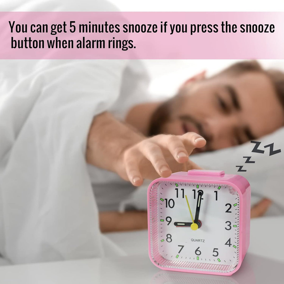 Lamisola Small Analog Travel Alarm Clock, Battery Operated Desk Table Shelf Clock for Kids, Quieter Bedside Alarm Clocks for Bedrooms Bathroom Living Room Kitchen, Black
