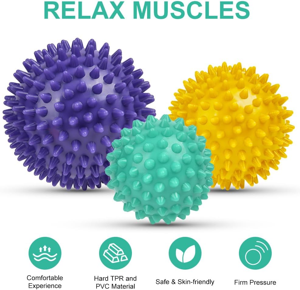 URAQT Spiky Massage Ball Set, 2 Pack Physical Therapy Massage Balls, Hard Lacrosse Ball & Spiky Massage Ball for Myofascial Release and Trigger Point Deep Tissue Massage (Purple)