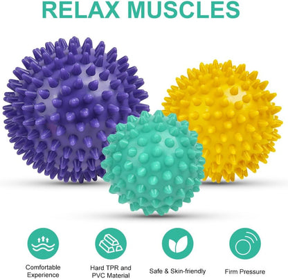 URAQT Spiky Massage Ball Set, 2 Pack Physical Therapy Massage Balls, Hard Lacrosse Ball & Spiky Massage Ball for Myofascial Release and Trigger Point Deep Tissue Massage (Purple)