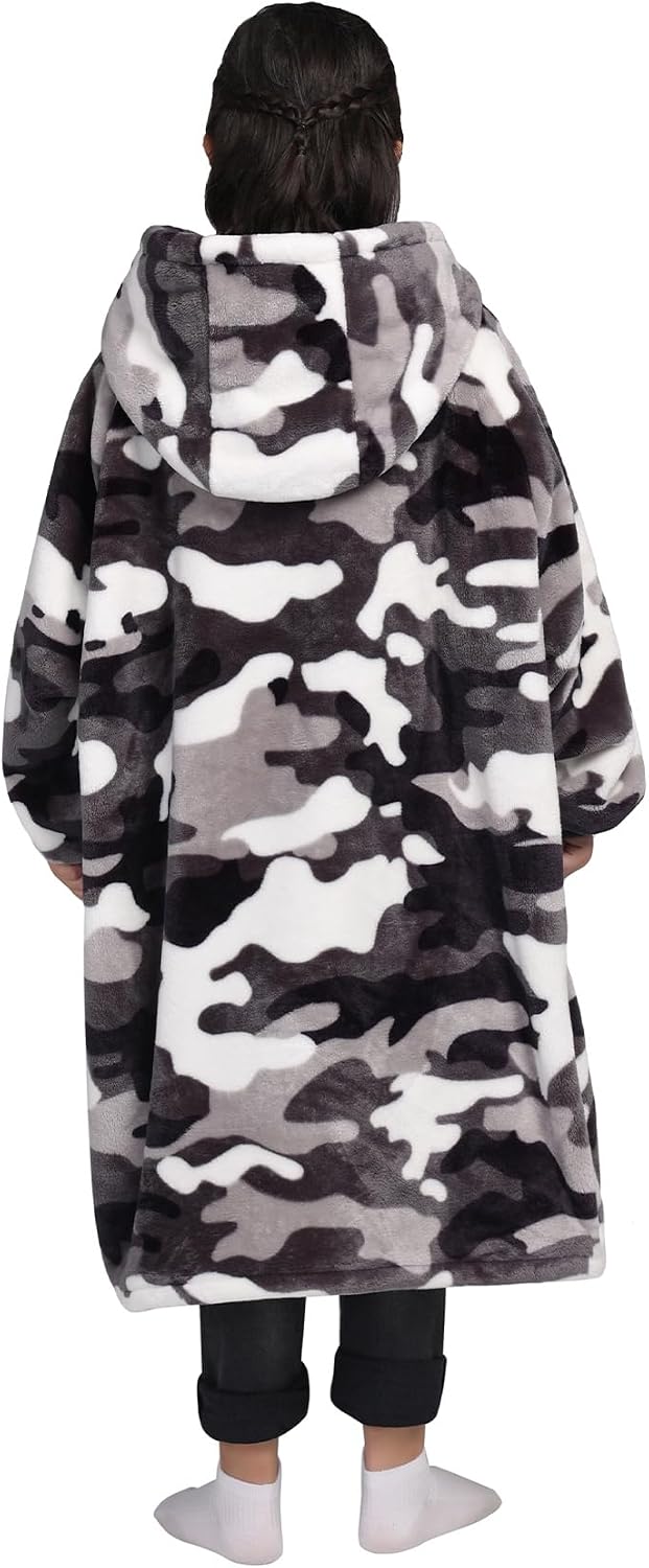 Wearable Blanket Sweatshirt Gifts for Women and Men, Warm and Cozy Giant Blanket Hoodie, Thick Flannel Blanket with Sleeves and Giant Pocket - Dark Gray