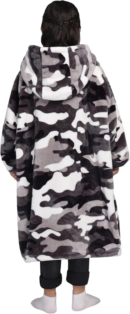 Wearable Blanket Sweatshirt Gifts for Women and Men, Warm and Cozy Giant Blanket Hoodie, Thick Flannel Blanket with Sleeves and Giant Pocket - Dark Gray