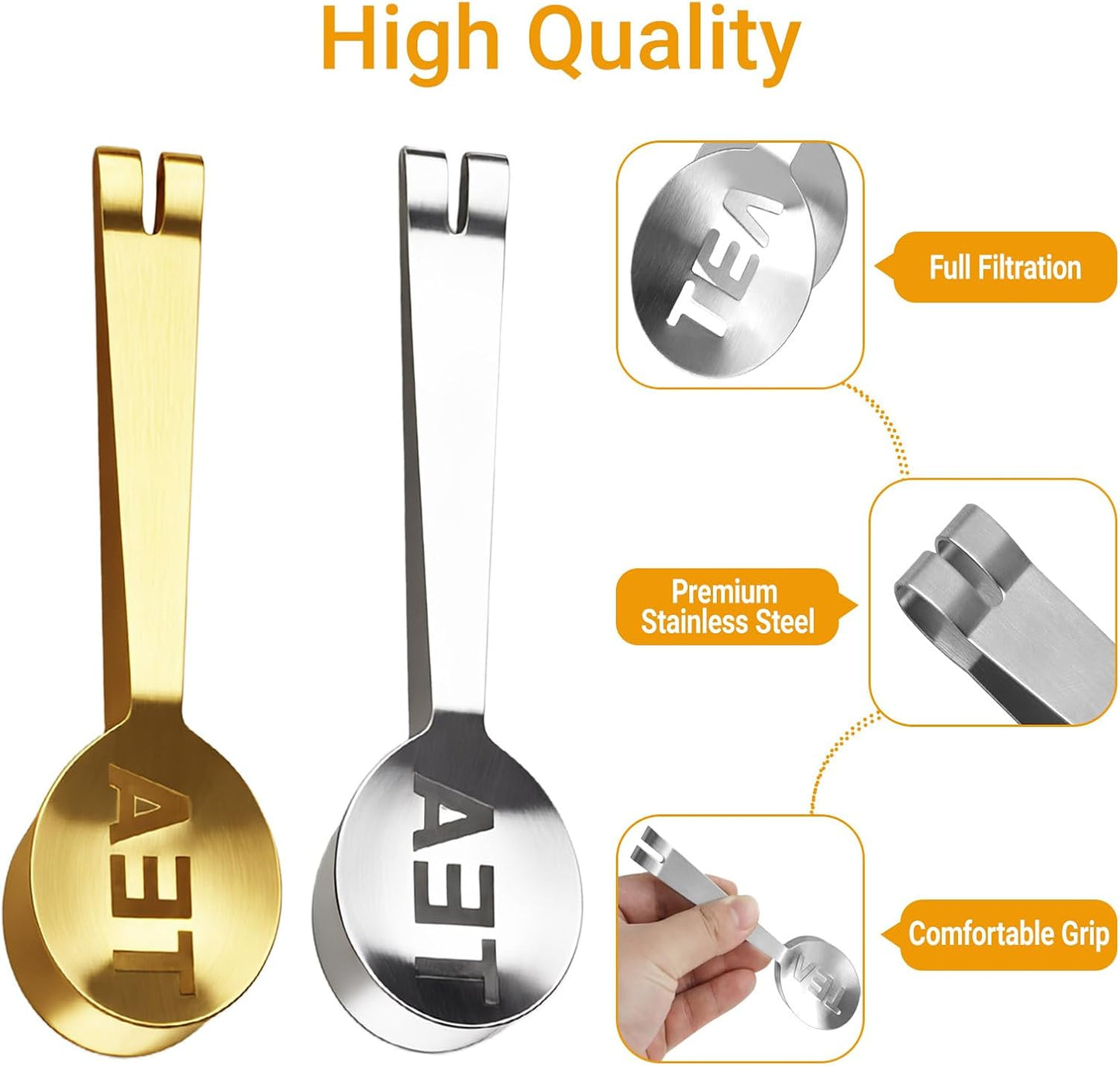 JEPELUS 2Pcs Tea Bag Squeezer Tongs with 2Pcs Tea Bag Holder Strainer