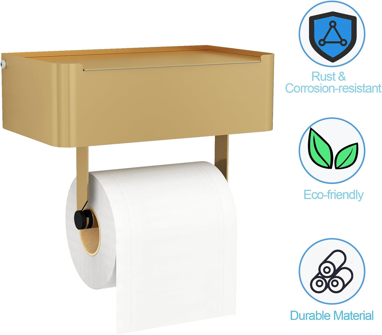 JUYSON Toilet Paper Holder with Shelf, Flushable Wipes Dispenser Fits for Bathroom Wipe Storage, Keep Your Wipes Hidden Out of Sight - SUS304 Stainless Steel Wall Mount Organizer (Matte Black)