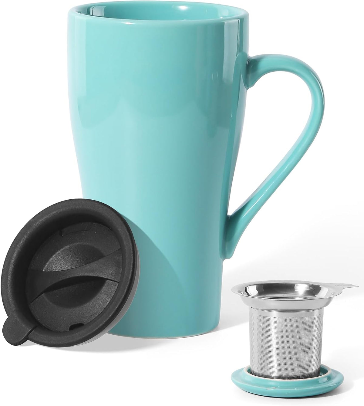 Tea Cup with Infuser and 2 Lids, 18oz Large Tea Infuser Mug, Tea Strainer Cup for Loose Leaf, Travel Mug with Teabag Holder (Royal Blue)