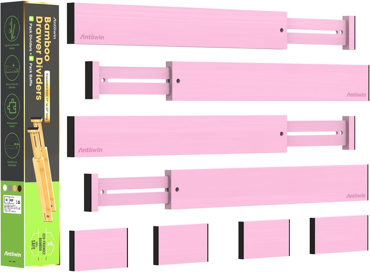 Bamboo Drawer Dividers Organizers, Drawer Separators Splitter,17-22 inches Long Adjustable Spring-loaded Organizer for Large Utensil, Clothes, Tools Drawers(yellow)