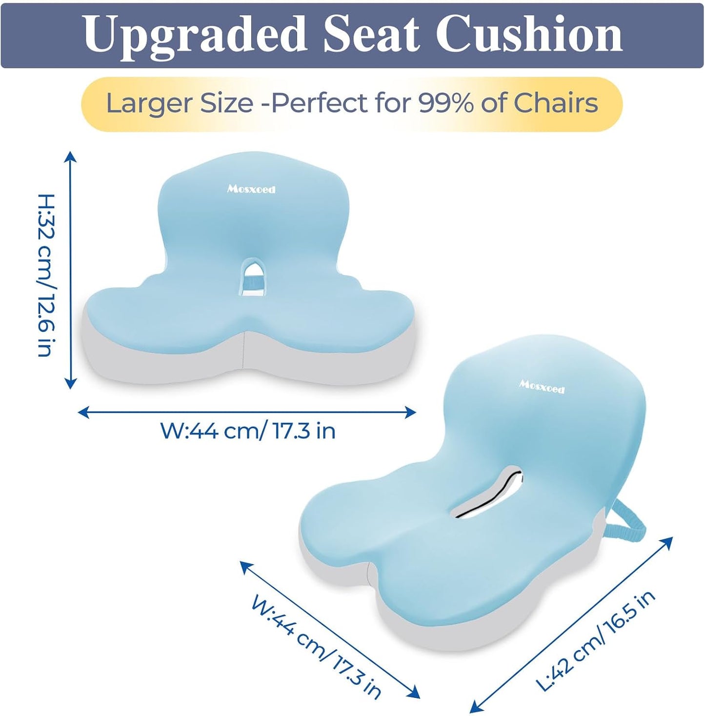 Memory Foam Seat Cushion for Sciatica & Back Pain Relief - Ergonomic Chair Pad with Adjustable Strap & Supportive Comfort Cover, Non-Slip for Car, Truck, Office Chair - Dark Gray&Light Gray