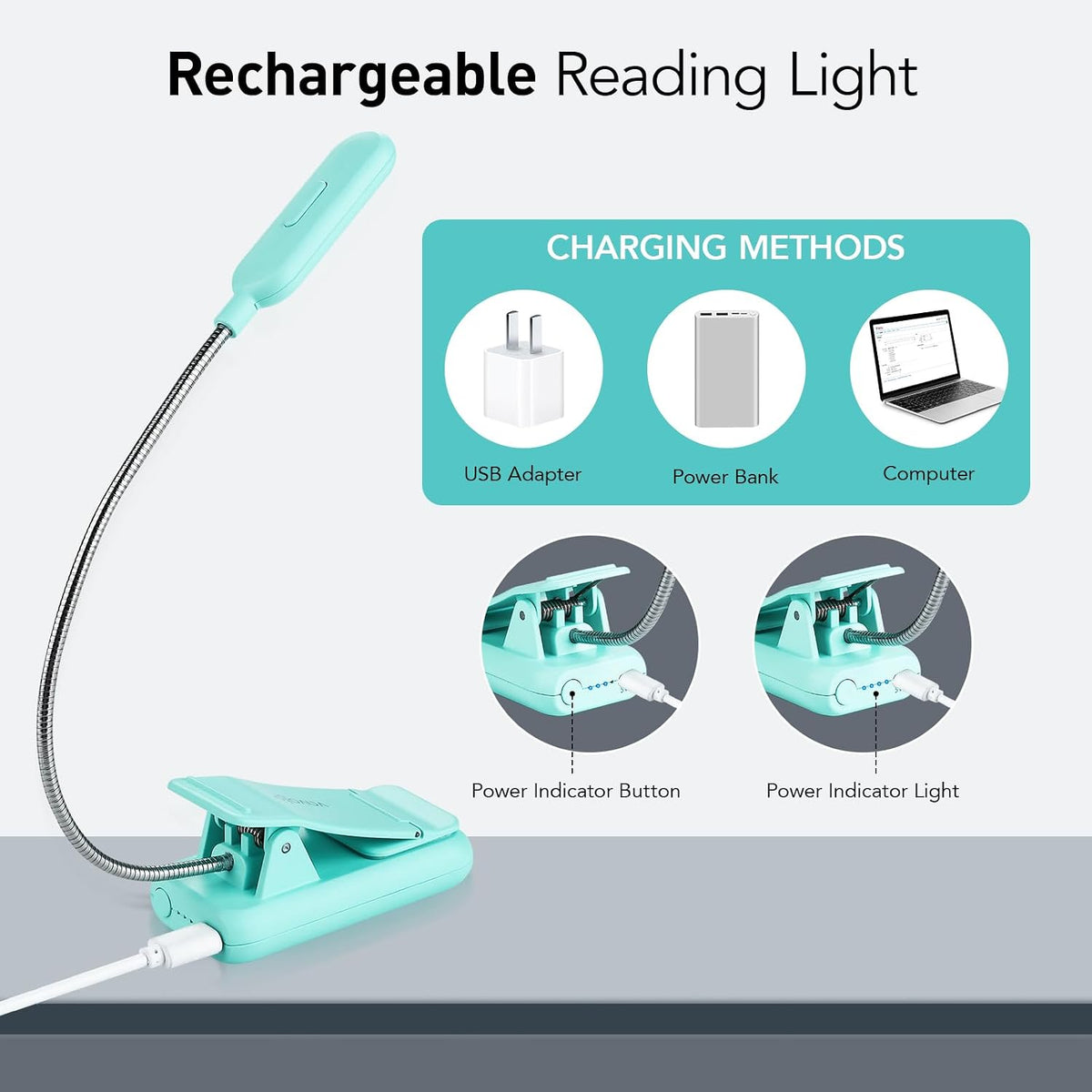 VAVOFO Rechargeable Book Light, Blue Light Blocking, Amber 1600K Clip On Reading Light, Eye Care 7 LEDs Kids Book Light for Reading in Bed with Power Indicator for Bookworms (Neon Orange)