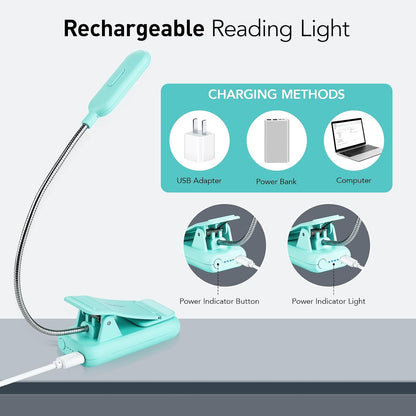 VAVOFO Rechargeable Book Light, Blue Light Blocking, Amber 1600K Clip On Reading Light, Eye Care 7 LEDs Kids Book Light for Reading in Bed with Power Indicator for Bookworms (Neon Orange)