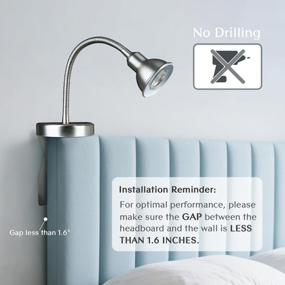 Solfres Patented Innovative Design Headboard Reading Light. No Drilling Golden Book Light for Bedtime Reading. Dimmable LED Book Reading Lamp with Bulb. Movable & Flexible, Black