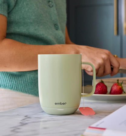 Ember Temperature Control 14oz Smart Mug 2, App-Controlled and Rechargeable Heated Coffee Cup Warmer with Intelligent LED Display, Sage Green.