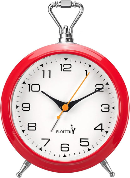 FLOITTUY 4.5" Battery Operated Antique Retro Analog Metal Alarm Clock, Silent Bedside Desk Clock, Wall-Hanging Vintage Clock(Exquisite Bronze)