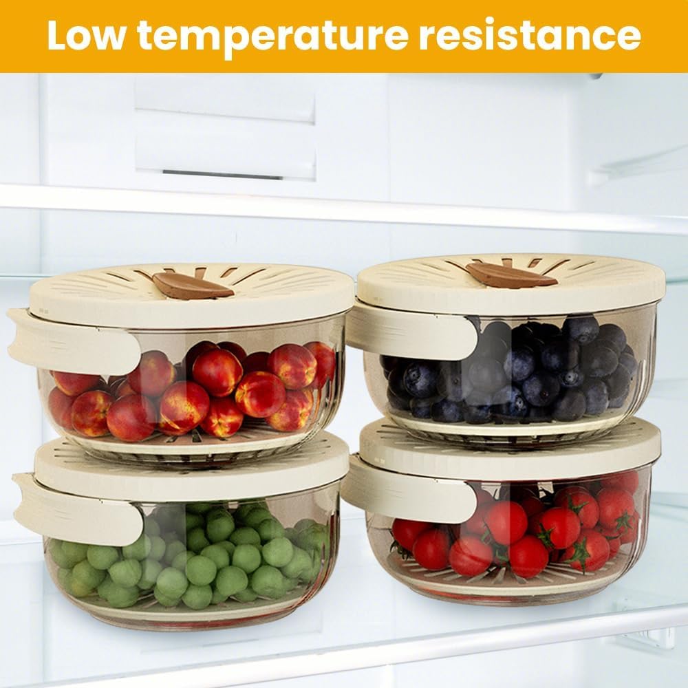 Fruit Washing Wowl with Strainer, 2026 New Multipurpose Drain Basket with Lid, 2 in 1 Fruit Drainer Container with Foldable Handle for Refrigerator Kitchen (White, 1PCS)