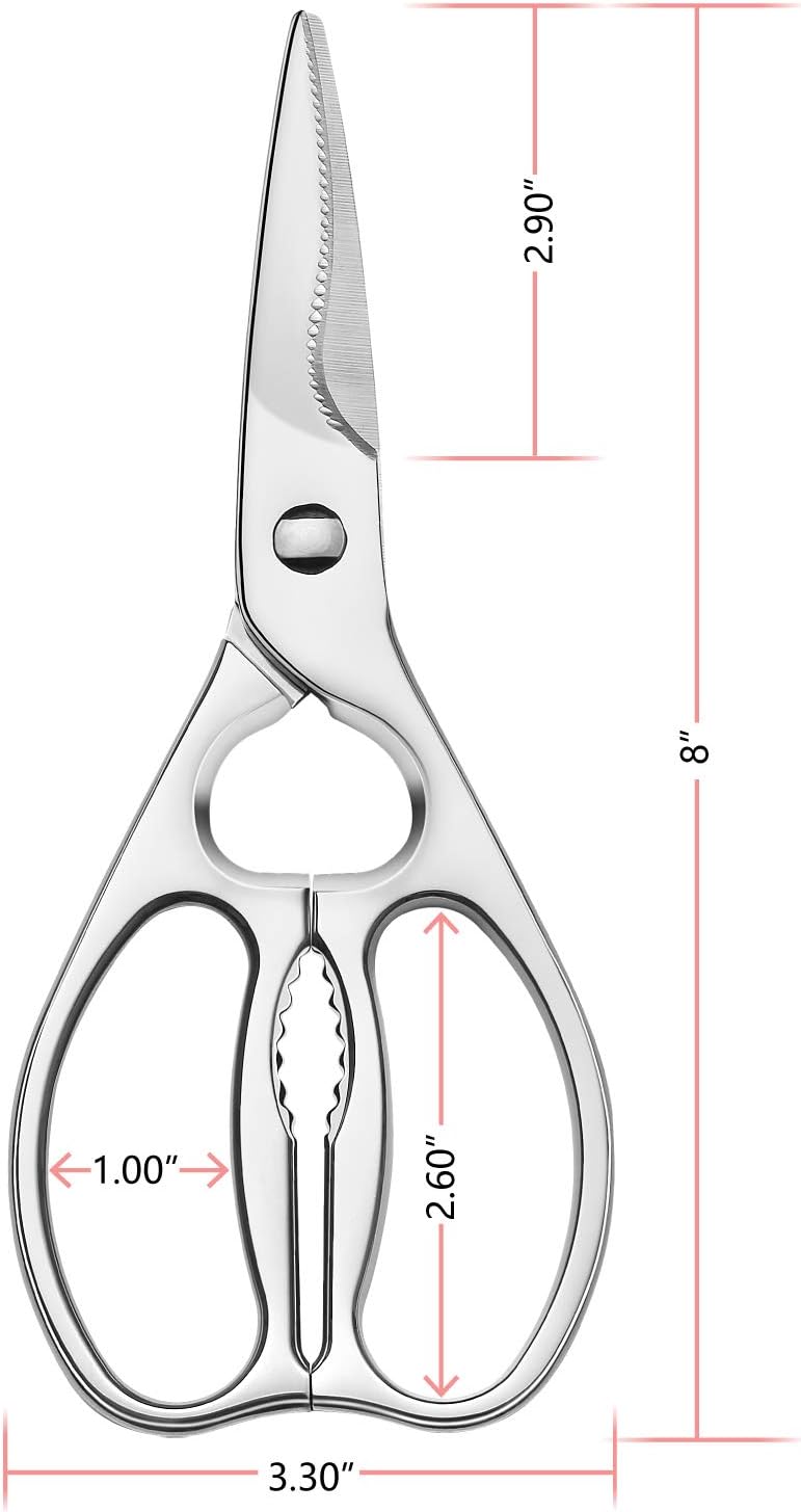 Multipurpose Kitchen Shears by WELLSTAR, Come Apart Heavy Duty German Stainless Steel Food Scissors for Cutting Meat Poultry Chicken Vegetable, Plus Handy Onion Slicing Holder, Gift Box Pack