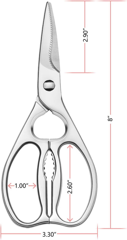 Multipurpose Kitchen Shears by WELLSTAR, Come Apart Heavy Duty German Stainless Steel Food Scissors for Cutting Meat Poultry Chicken Vegetable, Plus Handy Onion Slicing Holder, Gift Box Pack