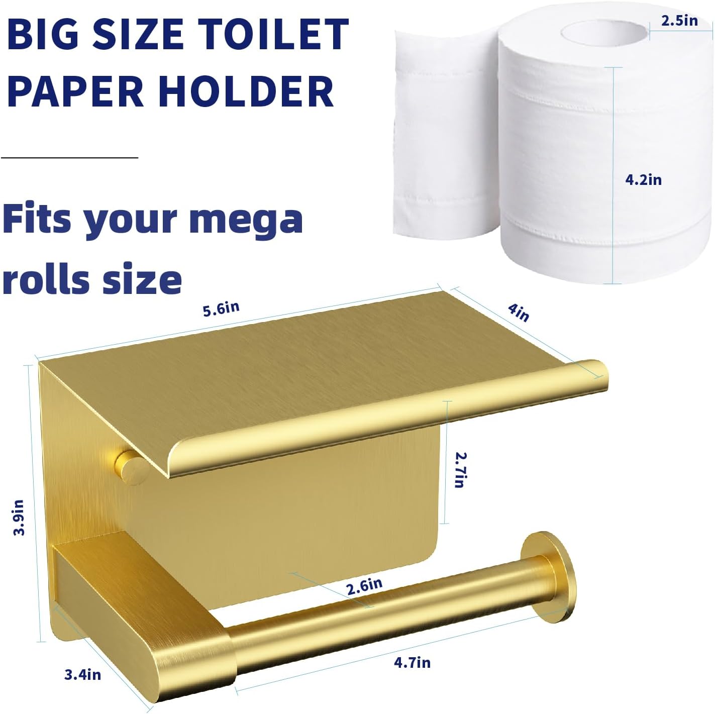 GLNLQ Matte Black Toilet Paper Holder with Shelf, Fits Mega Rolls Size | Adhesive or Screw-in, Waterproof and Rustproof Stainless Steel, Wall Mount Design, Modern Stylish Design, for Bathroom, RV