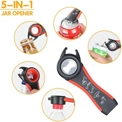 Jar Opener for Weak Hands, Seniors with Arthritis, 5 in 1 Bottle Opener | Multi-use Lid Opener Set with Non-slip Rubber Gripper Pad & Wine Opener, Great for Senior Parents, Grandparents or Loved Ones