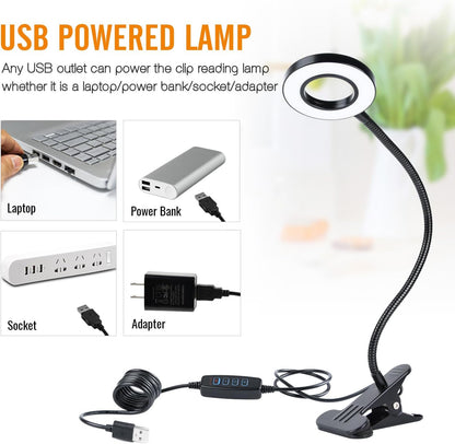 Clamp on Lamp, Desk Lamps, 8W Clip Light, Warm & Daylight & White Light 3 Colors, 10 Dimmable Illumination Modes (2 Pack)
