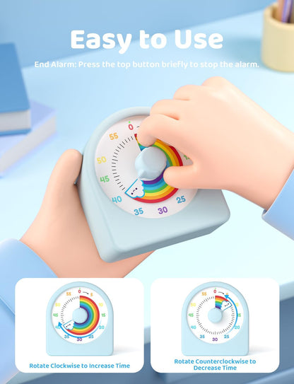 LIORQUE Visual Timer for Kids with Pause Function,Timer for Kids and Adults, Protective Case, Silent Time Management Tool, 60-Minute Countdown for Classroom, Office, Meetings, Study, Kitchen(Blue)