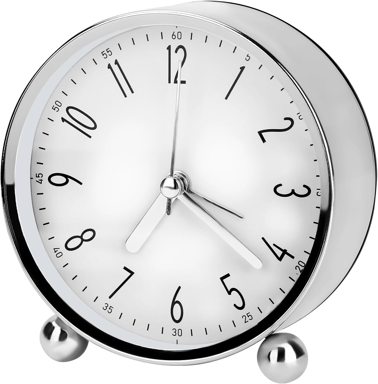 Welltop Analog Alarm Clock, 4 inch Super Silent Non Ticking Small Round Clock with Arabic Numerals Beep Sounds, Battery Operated, Lighted on Demand and Snooze, for Bedrooms Bedside Desk, Easy Set