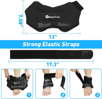 RelaxCoo Ankle Ice Pack Wrap for Swelling, Reusable Gel Ice Pack for Ankle Injuries, Cold Compress Therapy for Foot Pain Relief, Achilles Tendonitis, Plantar Fasciitis, Sprains