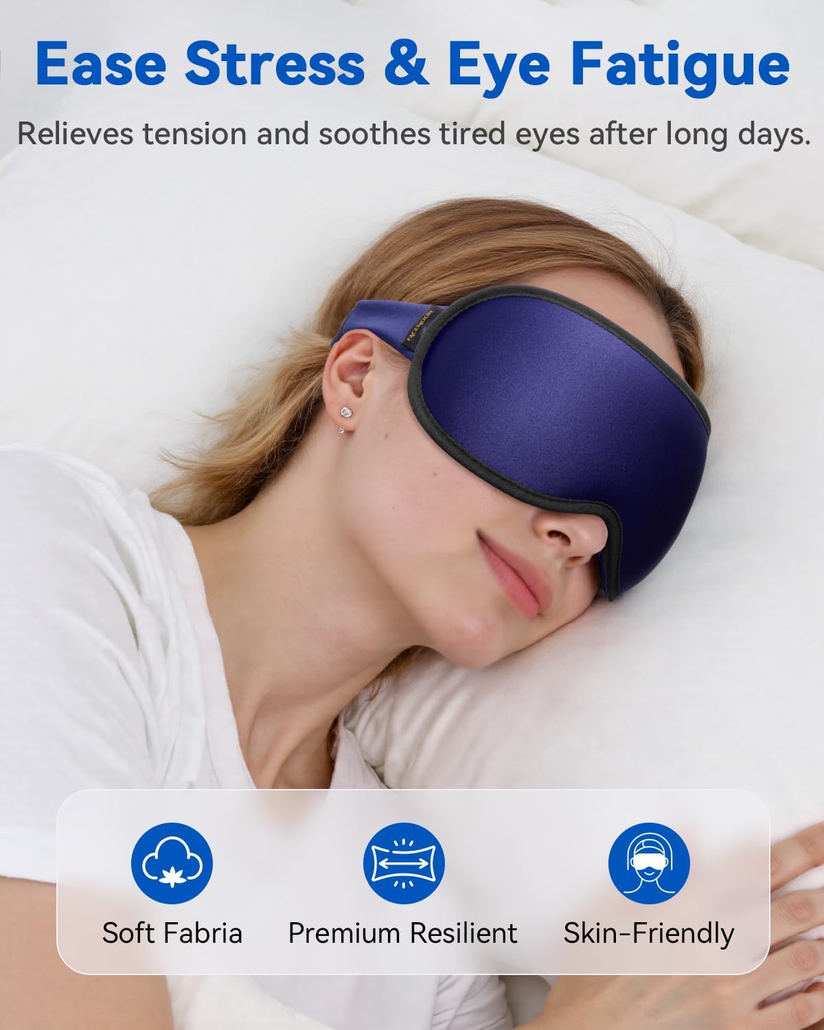 FACEMOON 3D Blackout Weighted Eye Mask for Sleep, Airplane Travel Essential | Long flights, road trips, gentle weighted comfort, deep cups, lash-friendly, adjustable strap, daytime naps for men & women
