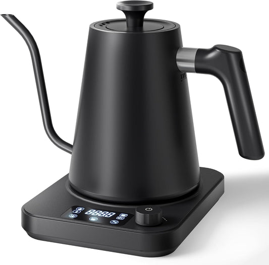 Gooseneck Electric Kettle, ±1°F Temperature Control Electric Kettle, 1.0L 1200W Fast Heating, 24H Keep Warm, 30Min Auto Memory, Food Grade Stainless Steel, Pour Over Kettle for Coffee and Tea