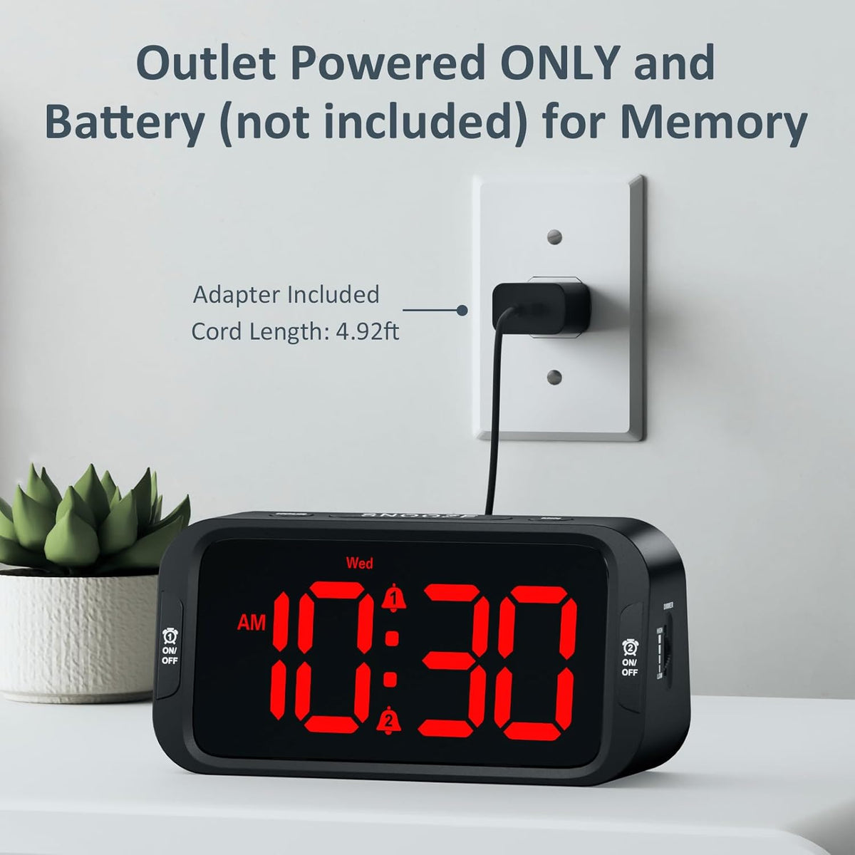 Odokee Digital Dual Alarm Clock for Bedroom with 0-100% Dimmable Display