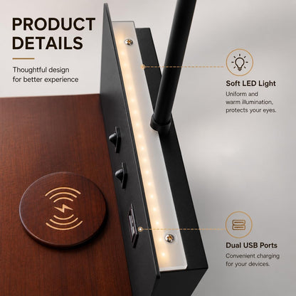Bedside Wall Sconce with Wireless Charging Station & USB Charging, 3 Adjustable Color Temperatures LED Reading Light, 3000K Warm Ambient lighting Wall Mounted Sconce for Bedroom, Plug-in or Hardwired