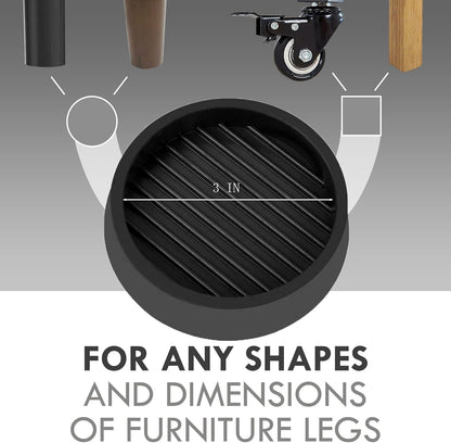 2X2 Round Rubber Caster Cups, Non Slip Furniture Pads - 4 Pack | Anti-Slip Gripper, Anti Skid Furniture Feet, Anti Slide Floor Protector for Bed Couch Table Chair Stoppers, Black