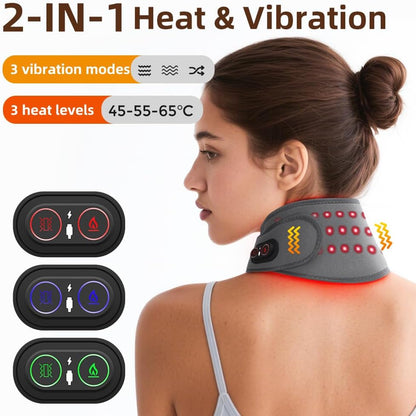 Cordless Neck Heating Pad for Pain, Neck Massager with 660nm 850nm Red Light, Heated Neck Wrap with 3000mAh Rechargeable, 3 Levels Heat & Massage, Gray