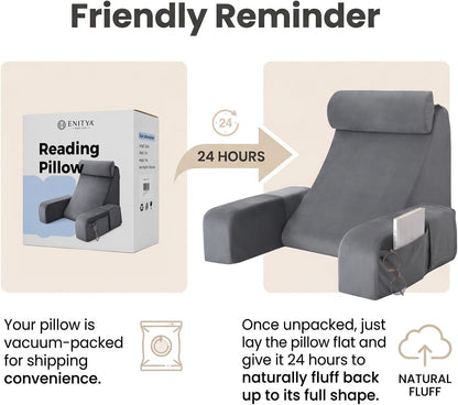 ENITYA 21" Reading Pillow for Bed with Firm Back Support & Big Pockets