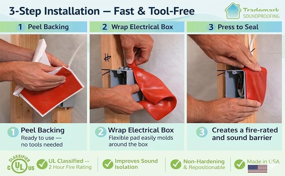 Acoustical Putty Pads - Moldable Soundproofing Pad - Fire Stop for Electrical Boxes Outlet Putty Pad, Highest UL and STC Rating - Size 7 x 7 - Pack of 3 Putty Pads - Made in USA