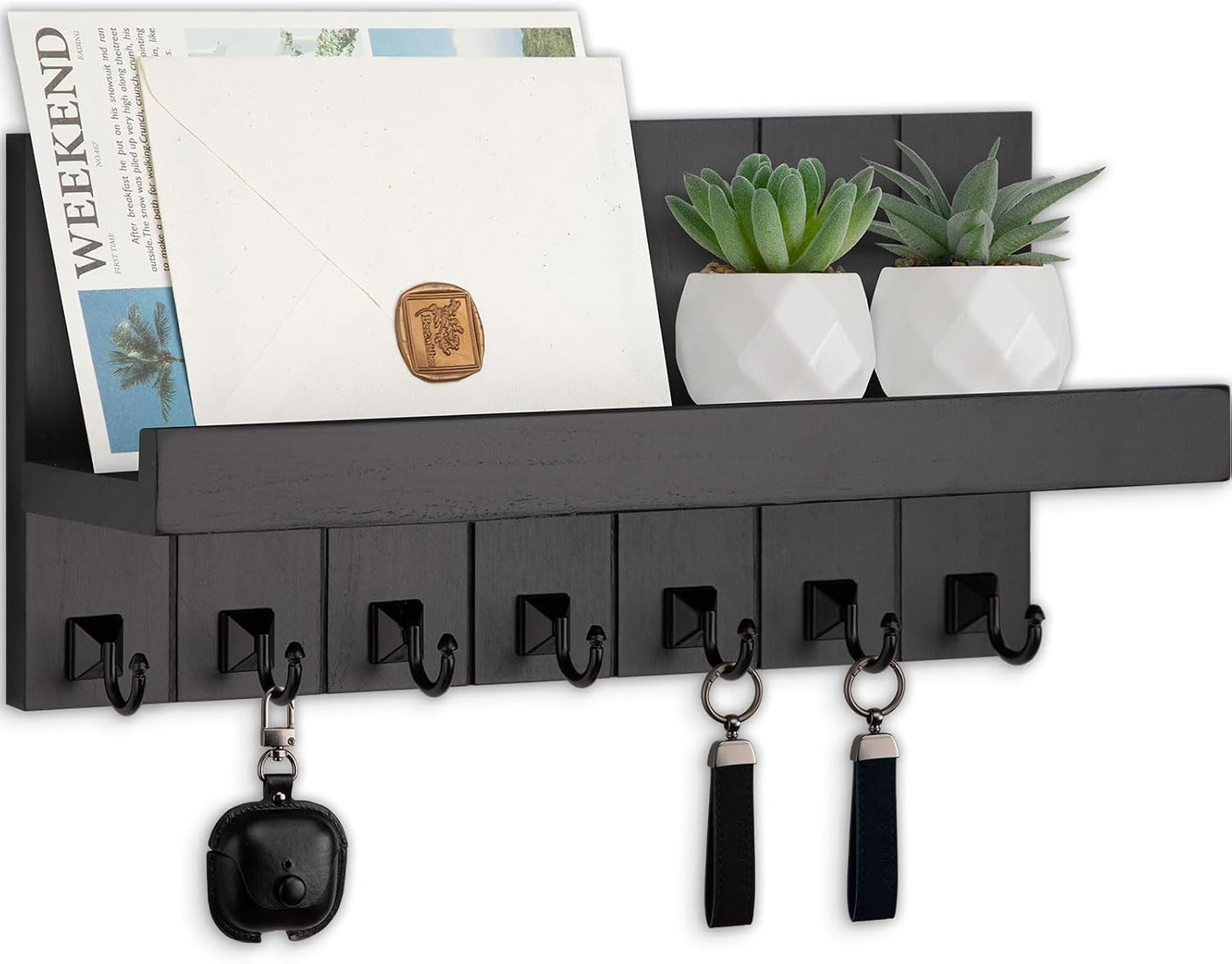 Key Holder for Wall, Decorative Key Holder with Shelf | Key and Mail Holder Wall Mount, Farmhouse Decor with 5 Key Hooks for Keys, Coats, ect.