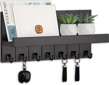 Key Holder for Wall, Decorative Key Holder with Shelf | Key and Mail Holder Wall Mount, Farmhouse Decor with 5 Key Hooks for Keys, Coats, ect.