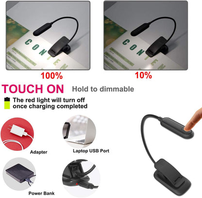 HONWELL Book Light Rechargeable Clip on Reading Light Dimmable Brightness Reading Lights for Books in Bed 3 Lighting Modes Best Kids Book Light Flexible Headboard Studying Light, Night Reading Lamp