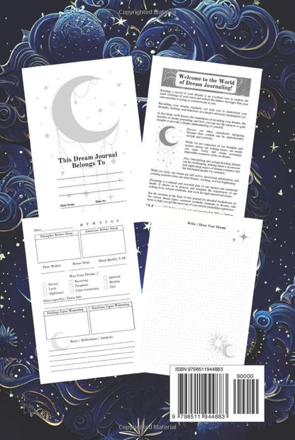 Dream Journal Notebook: Diary with Guided Prompts to Record and Track Your Dreams, Interpretations and Thoughts before Sleeping. Ideal Gift for Women, Girls, Men – Moon and Stars Theme
