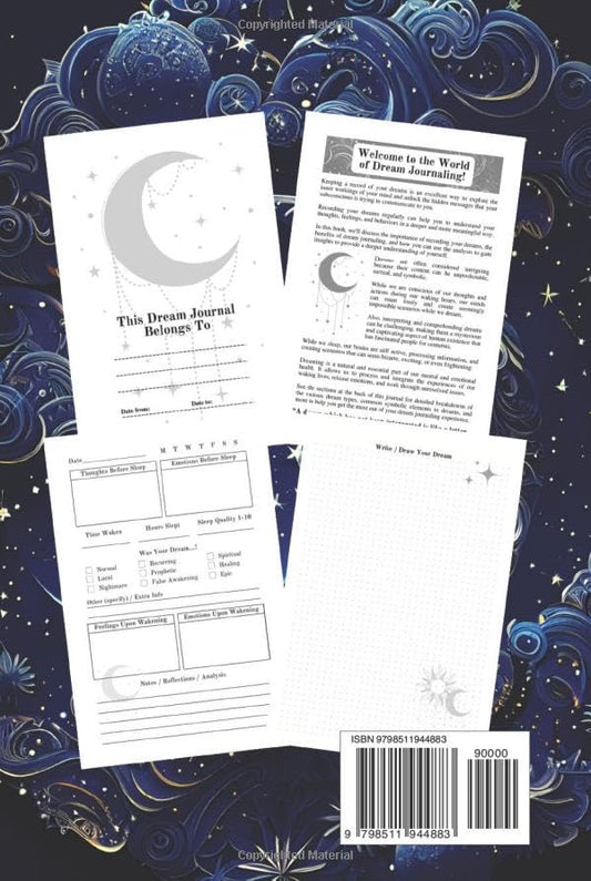 Dream Journal Notebook: Diary with Guided Prompts to Record and Track Your Dreams, Interpretations and Thoughts before Sleeping. Ideal Gift for Women, Girls, Men – Moon and Stars Theme