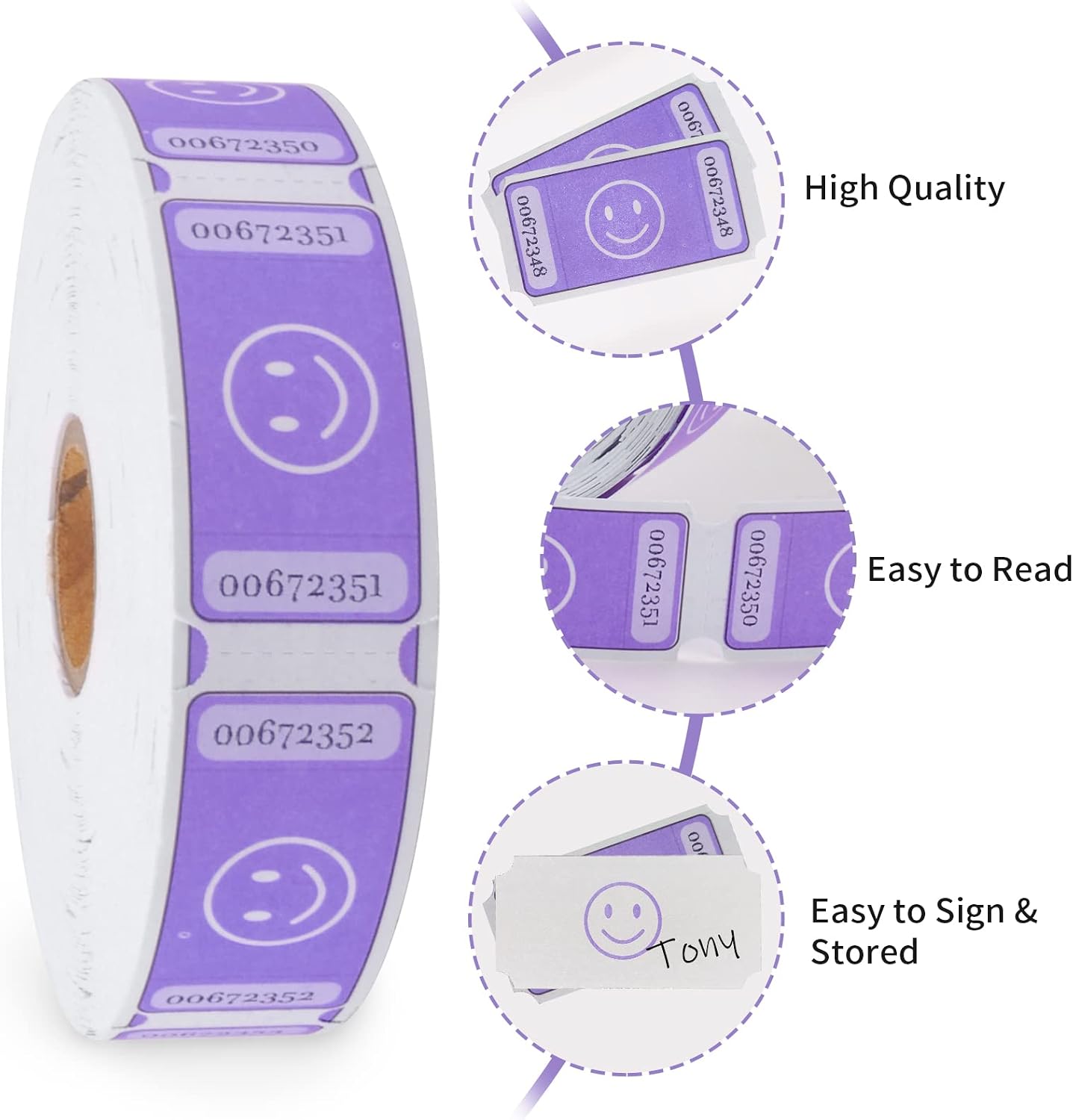 L LIKED Smile Raffle Tickets Roll 1"x2" for Events 1000 Pink | Smile Face Design, Perforated with Consecutive Numbers, Great for Entry, Class Reward & Fundraiser