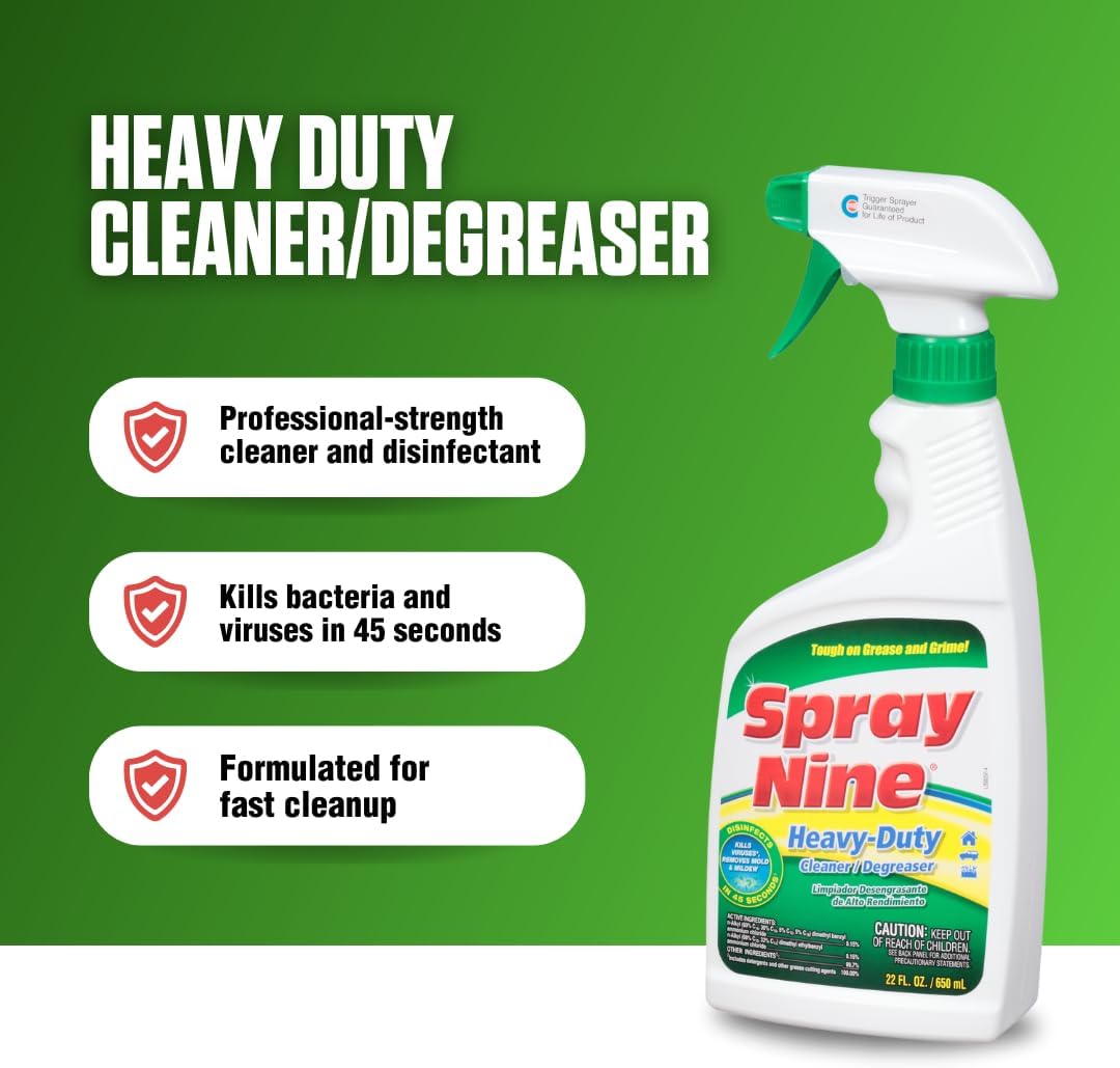Spray Nine 26832 Heavy Duty Cleaner, Degreaser & Disinfectant for Kitchens, Bathrooms, Yard Equipment, Automotive & Industrial 32 Fl Oz. (Pack of 1)