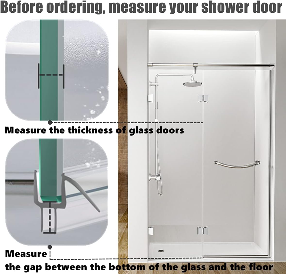 2-Pack Frameless Shower Door Bottom Seal (1/4'' X 39'') Clear Glass Shower Door Sweep Strip can Covers up to 23mm Gap - Stop Leaks