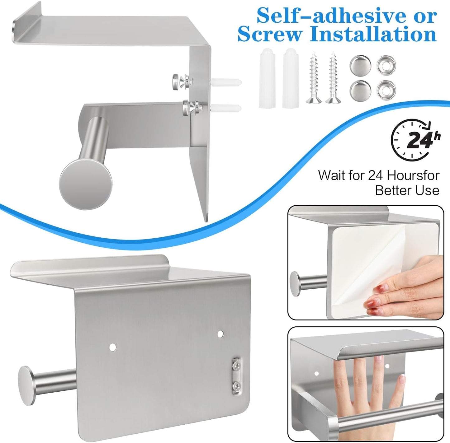 1pcs Brushed Nickel Toilet Paper Holder with Shelf | Screw or Self-Adhesive Toilet Paper Holder Wall Mount