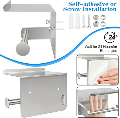 1pcs Brushed Nickel Toilet Paper Holder with Shelf | Screw or Self-Adhesive Toilet Paper Holder Wall Mount