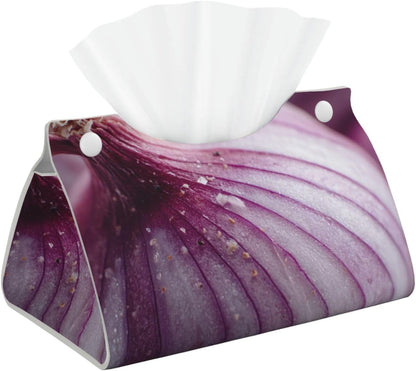 Cut Onion Tissue Box Cover Rectangle Pu Leather Tissue Box Holder for Car Bathroom Bedroom Desk Tabletop Decor