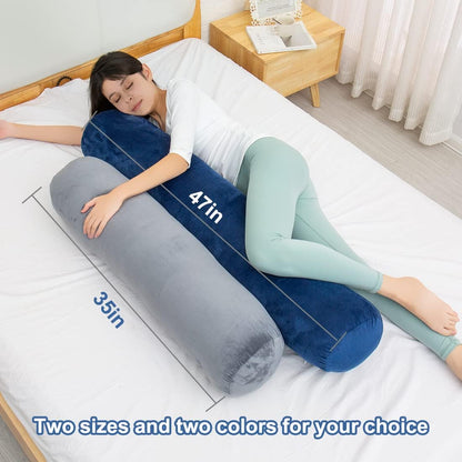 1 MIDDLE ONE Body Pillow for Adults, Bolster Pillow with Removable Velvet Cover, Long Round Cervical Roll Pillow, 35 x 7.87 Inches, Blue
