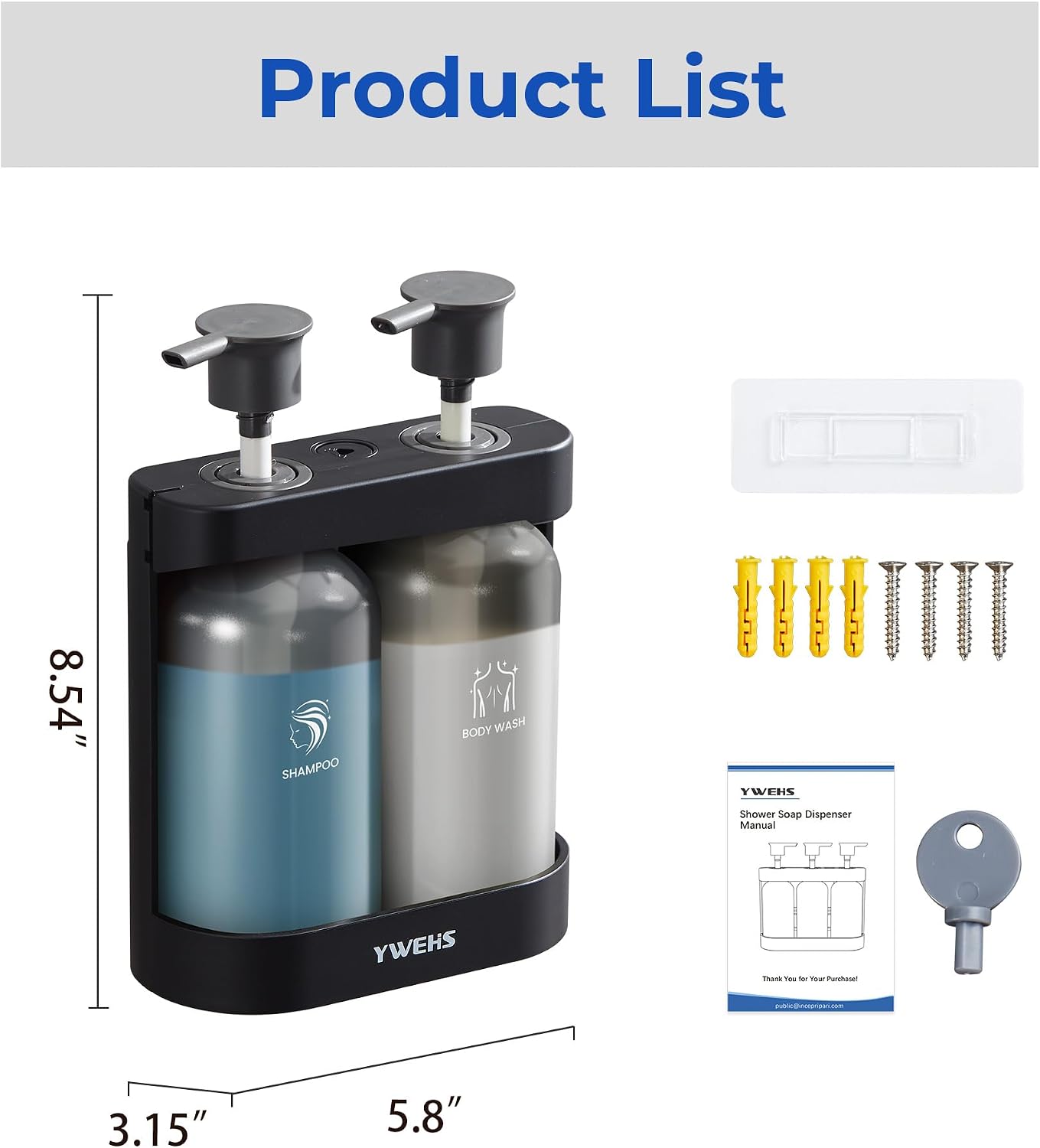 Shampoo and Conditioner Dispenser Shower Soap Dispenser 3 Chamber No Drill Shampoo Dispense for Shower Wall Mounted Shower Shampoo Dispenser 3 Chamber for Bathroom Hotel 3 * 13.37 fl.oz Black