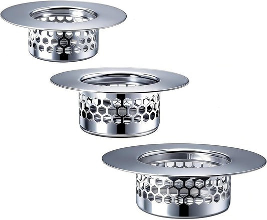 Bathroom Drain Strainers (Set of 3 Sizes), Hair Catcher for Bathroom Sink Bathtub Shower Floor Drain, Stainless Steel Filter Trap Fit Drain Hole from 1.2” to 2.17”