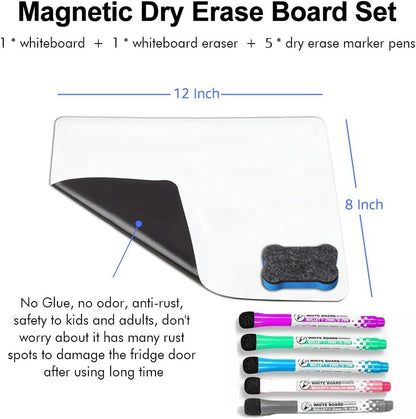 INMORVEN Small White Board Dry Erase Menu Planner, 8"x6" Magnetic Small Dry Erase Board for Fridge Grocery List, Refrigerator White Boards to Do List, with Markers and Eraser